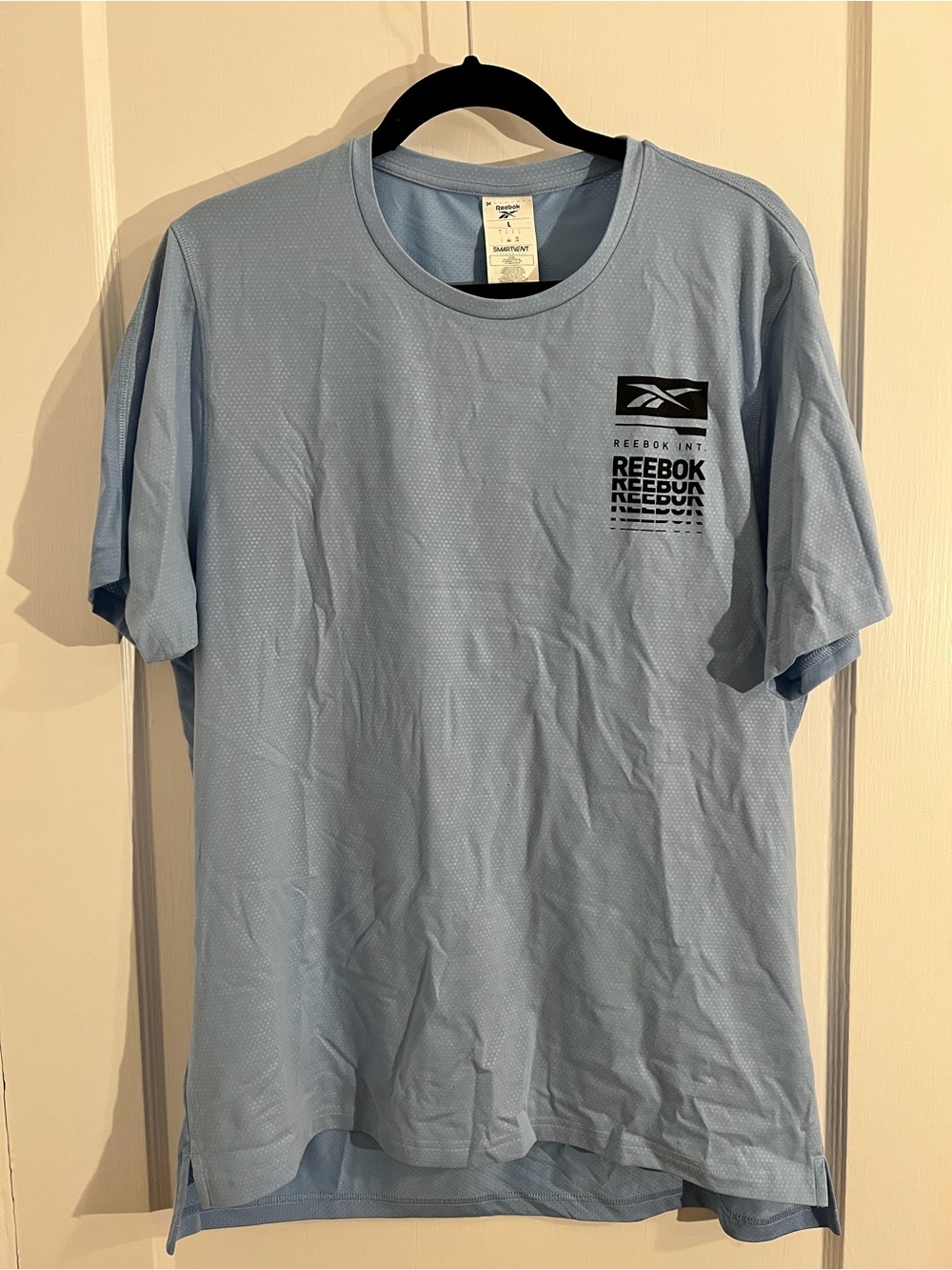 Reebok SmartVent Performance Tee Blue Graphic Workout Shirt Size Large